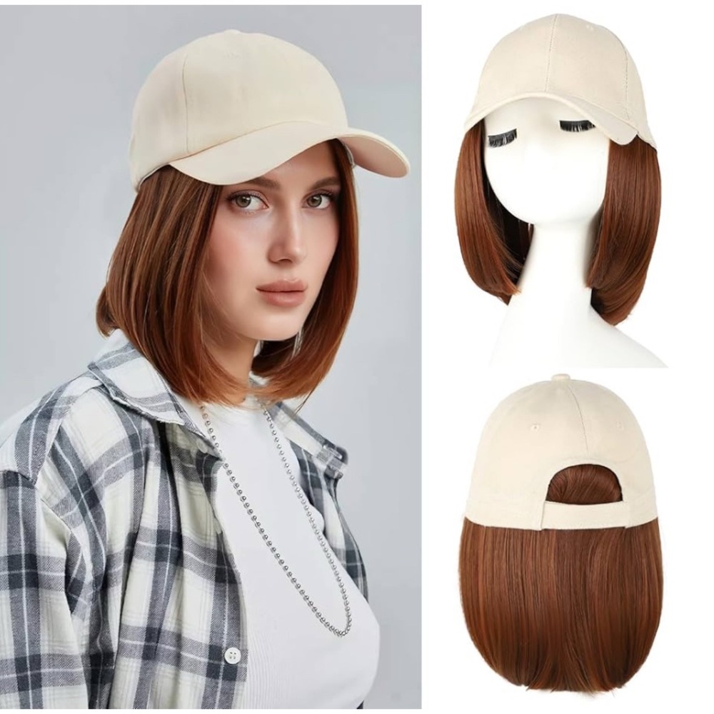 Beige Cap with Brown Wig